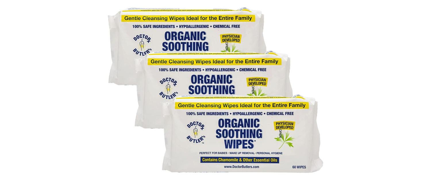 Three packs of baby wipes in white packaging