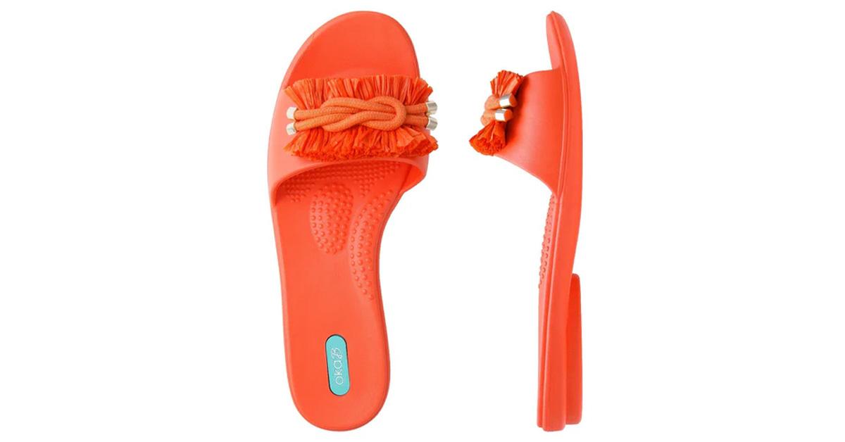 Orange waterproof slides with rope detail
