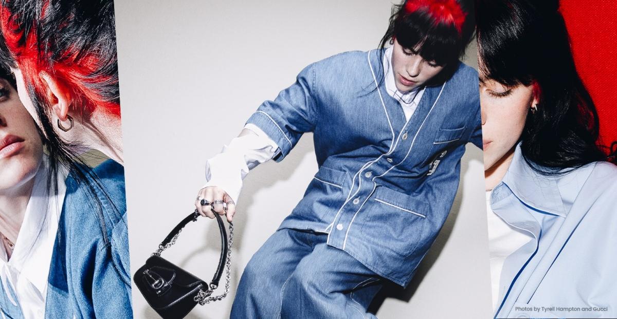 Billie Eilish artsy images with new Gucci bag