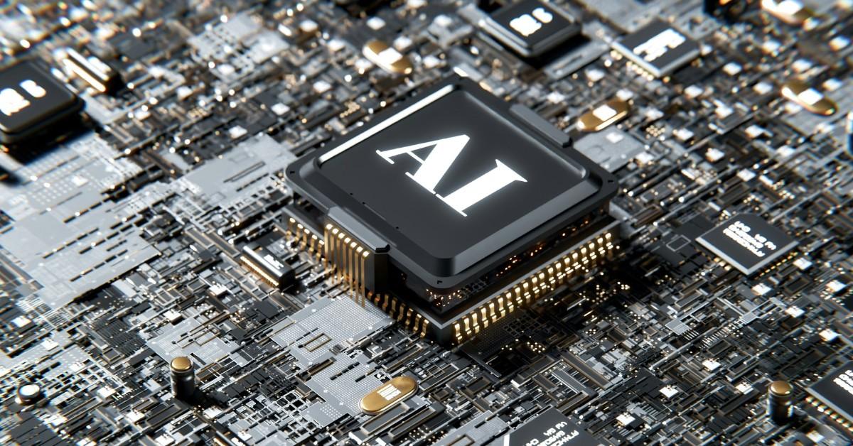 A 3D rendering of a CPU unit with a chip with an AI interface