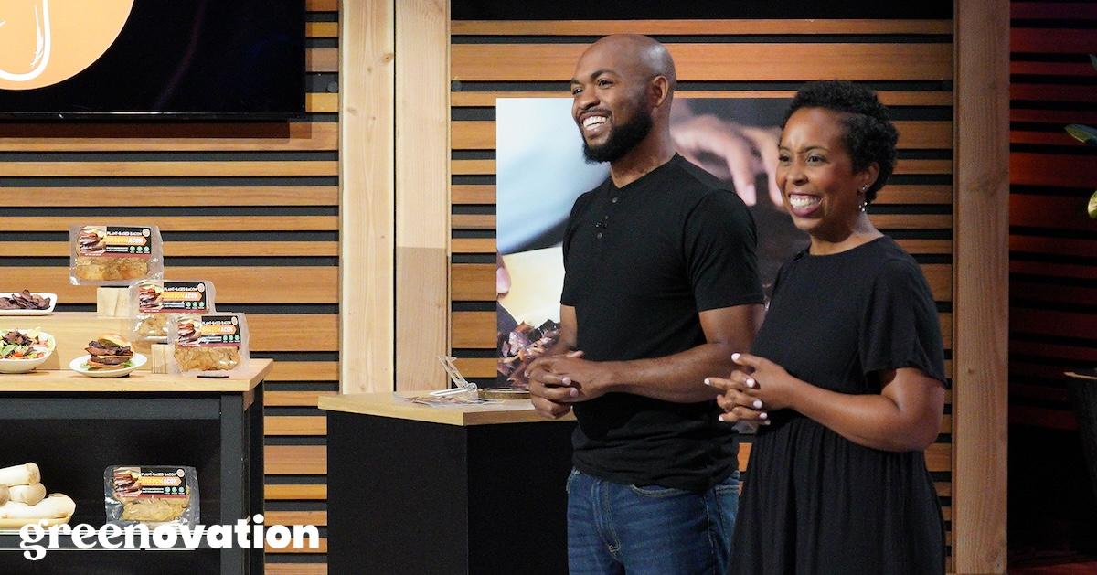 Marvin and Aleah Rae Montague smile as they present their vegan mushroom on ABC's 'Shark Tank.'