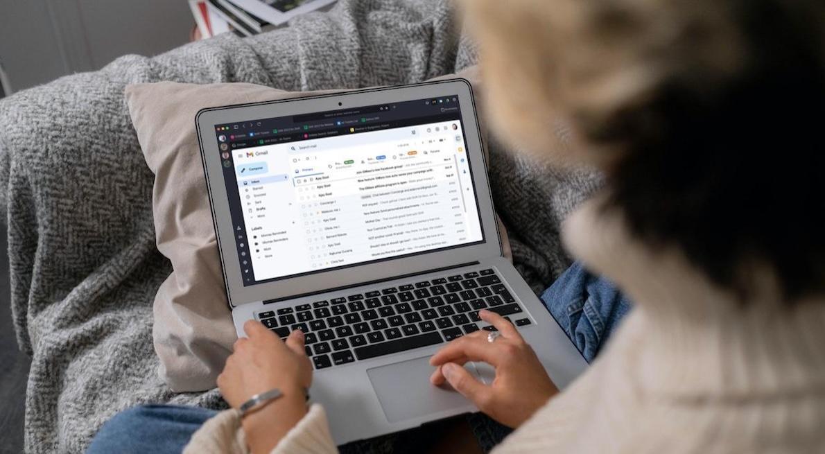 woman using computer