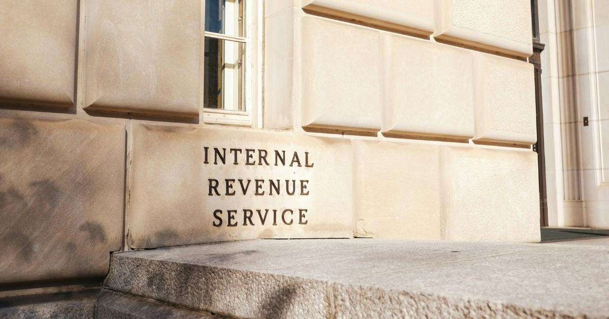The stone front of the Internal Revenue Service on a sunny day