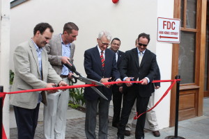 The Ribbon Cutting for PeopleMatter's new headquarters building in downtown Charleston. L - R: Jorge Riano, GreenBy3, Nate DaPore, PeopleMatter, Mayor Riley, City of Charleston, Ernest Andrade, Charleston Digital Corridor, Chris Price, The PrimeSouth Group