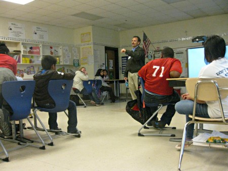 Jorge talks to students