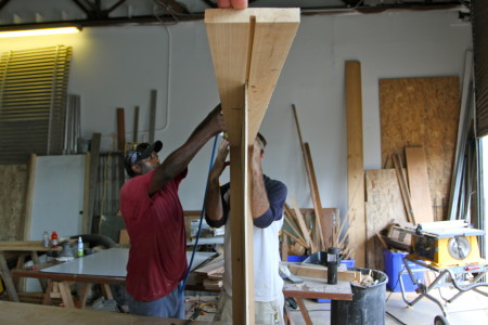 Building the panel frames at the GreenBy3 workshop